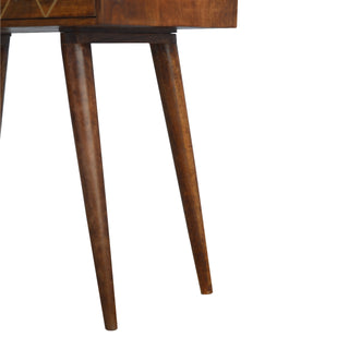 Zara Console Table with Drawers Brass Triangle Inlay Chestnut Wood