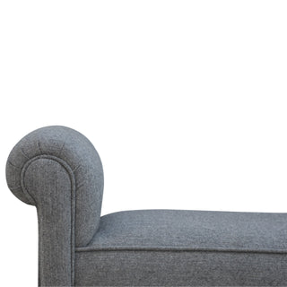 Velma End-of-Bed Bench Charcoal Tweed Upholstered Rolled Arms Turned Wood Legs