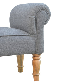 Velma End-of-Bed Bench Charcoal Tweed Upholstered Rolled Arms Turned Wood Legs