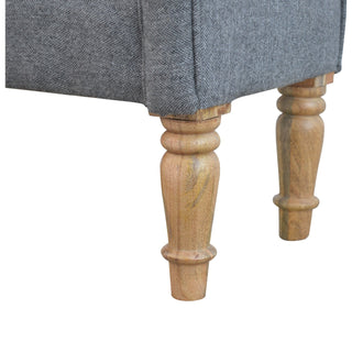 Velma End-of-Bed Bench Charcoal Tweed Upholstered Rolled Arms Turned Wood Legs