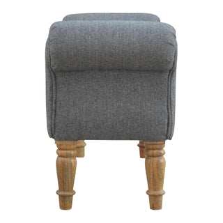 Velma End-of-Bed Bench Charcoal Tweed Upholstered Rolled Arms Turned Wood Legs