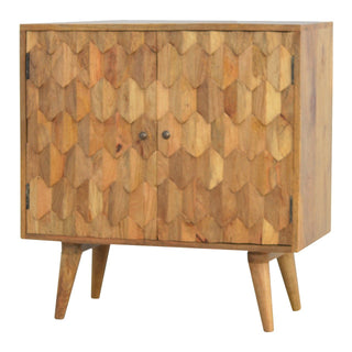 Crest Display Cabinet Honeycomb Scale Relief Carved Natural Oak Twin-Door