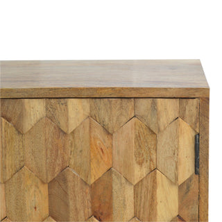 Crest Display Cabinet Honeycomb Scale Relief Carved Natural Oak Twin-Door