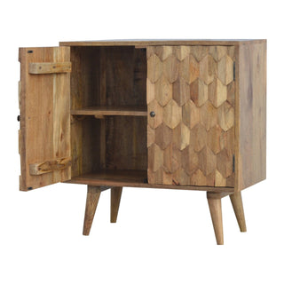 Crest Display Cabinet Honeycomb Scale Relief Carved Natural Oak Twin-Door