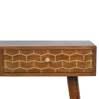 Gilda Console Table with Drawers Gold Brass Honeycomb Chestnut Wood