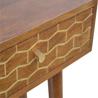 Gilda Console Table with Drawers Gold Brass Honeycomb Chestnut Wood