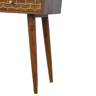 Gilda Console Table with Drawers Gold Brass Honeycomb Chestnut Wood