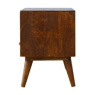 Hex Media Unit Chestnut Mango Wood Gold Hexagonal Honeycomb Lacquered Drawers with Nordic Legs