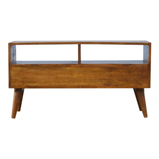 Hex Media Unit Chestnut Mango Wood Gold Hexagonal Honeycomb Lacquered Drawers with Nordic Legs