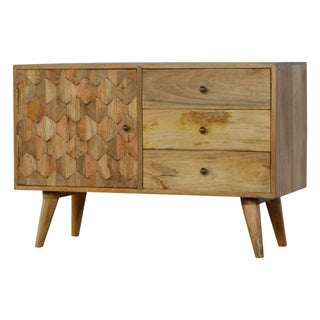 Zephyr Small Sideboard with Hand-Carved Diamond Door Panel and Tapered Legs