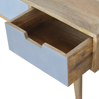 Trio Media Unit Oak Mango Wood Three Drawers Hand Spray-Painted Tri-Tone Grey with Nordic Legs