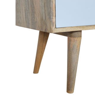 Trio Media Unit Oak Mango Wood Three Drawers Hand Spray-Painted Tri-Tone Grey with Nordic Legs