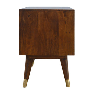Oryn Media Unit Chestnut Finish Brass Inlay Circle Drawers