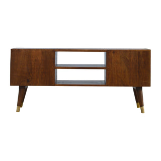 Oryn Media Unit Chestnut Finish Brass Inlay Circle Drawers