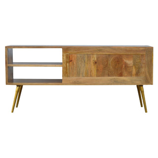 Gilden Media Unit Oak & Grey Cement Door Fronts with Golden Brass Inlay & Gold Nordic Feet