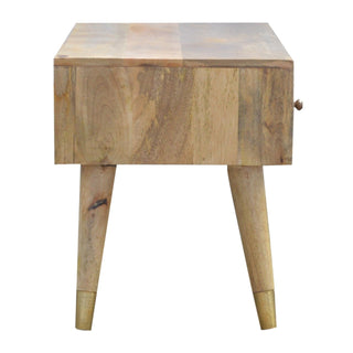 Auric Media Unit Natural Oak Mango Wood Gold Diamond Insert Drawers with Gold-Plated Nordic Legs