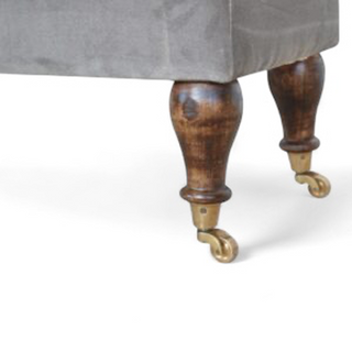 Mid-Century Upholstered Bench | Grey Velvet with Castor Feet