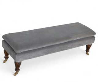Mid-Century Upholstered Bench | Grey Velvet with Castor Feet