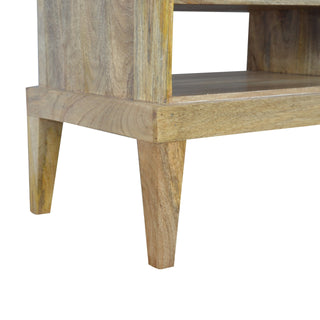 Koda Media Unit Raw Oak Mango Wood Raised Platform Base Twin Drawers with T-Bar Knobs