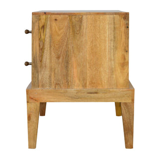 Koda Media Unit Raw Oak Mango Wood Raised Platform Base Twin Drawers with T-Bar Knobs