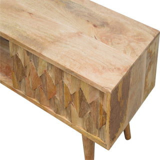 Talo Media Unit Oak Mango Wood Diamond-Relief Carved Sliding Door with Nordic Tapered Legs