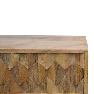 Talo Media Unit Oak Mango Wood Diamond-Relief Carved Sliding Door with Nordic Tapered Legs