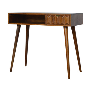 Ashen Writing Desk Solid Wood Pyramid-Carved Drawer Grey Chestnut With Open Slot