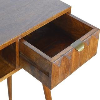 Ashen Writing Desk Solid Wood Pyramid-Carved Drawer Grey Chestnut With Open Slot