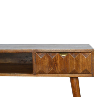 Ashen Writing Desk Solid Wood Pyramid-Carved Drawer Grey Chestnut With Open Slot
