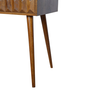 Ashen Writing Desk Solid Wood Pyramid-Carved Drawer Grey Chestnut With Open Slot