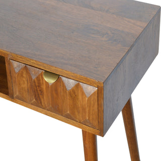 Ashen Writing Desk Solid Wood Pyramid-Carved Drawer Grey Chestnut With Open Slot