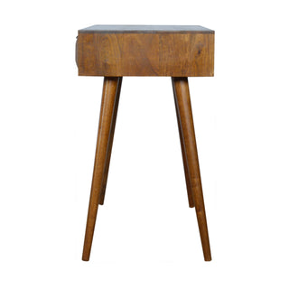 Ashen Writing Desk Solid Wood Pyramid-Carved Drawer Grey Chestnut With Open Slot