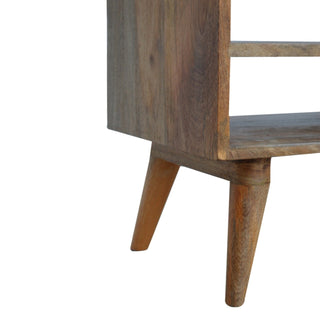 Block Media Unit Natural Oak Mango Wood Deep Cube-Relief Carved Cabinet Doors with Nordic Legs