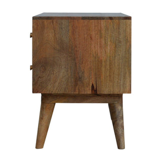 Block Media Unit Natural Oak Mango Wood Deep Cube-Relief Carved Cabinet Doors with Nordic Legs