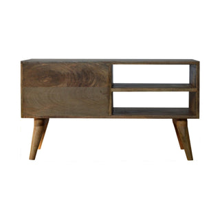 Block Media Unit Natural Oak Mango Wood Deep Cube-Relief Carved Cabinet Doors with Nordic Legs