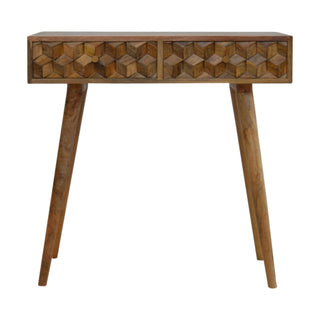 Facet Console Table with Drawers 3D Cube Carved Natural Oak Mango