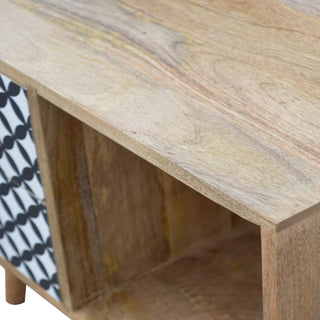 Orbit Bedside Cabinet Screen-Printed Diamond Circle Door Open Cubbies Natural Oak