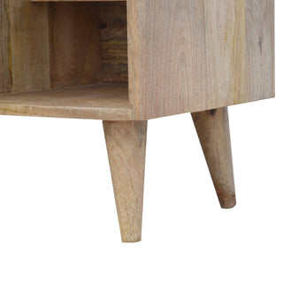 Orbit Bedside Cabinet Screen-Printed Diamond Circle Door Open Cubbies Natural Oak
