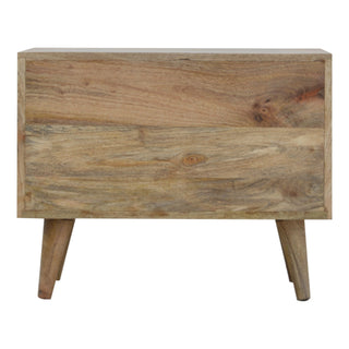 Orbit Bedside Cabinet Screen-Printed Diamond Circle Door Open Cubbies Natural Oak