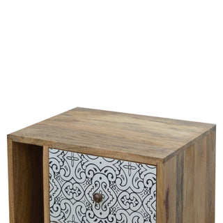 Delft Bedside Cabinet Porcelain Tile Pattern Drawers Open Cubby Natural Oak