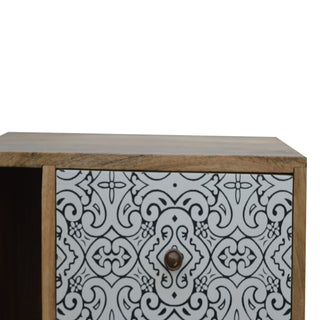 Delft Bedside Cabinet Porcelain Tile Pattern Drawers Open Cubby Natural Oak