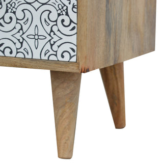 Delft Bedside Cabinet Porcelain Tile Pattern Drawers Open Cubby Natural Oak
