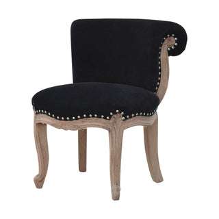 Eclipse Accent Chair Black Velvet Studded Scroll Back Cabriole