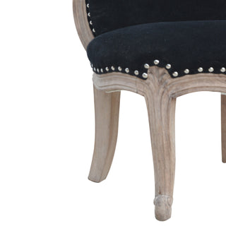 Eclipse Accent Chair Black Velvet Studded Scroll Back Cabriole