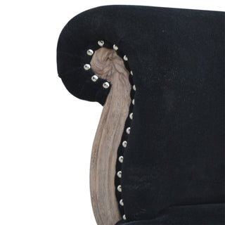 Eclipse Accent Chair Black Velvet Studded Scroll Back Cabriole