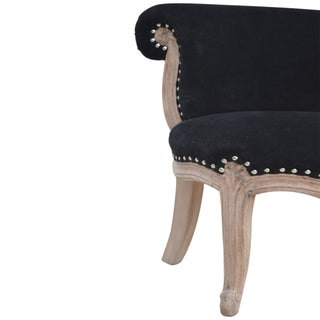 Eclipse Accent Chair Black Velvet Studded Scroll Back Cabriole