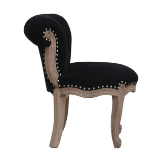 Eclipse Accent Chair Black Velvet Studded Scroll Back Cabriole