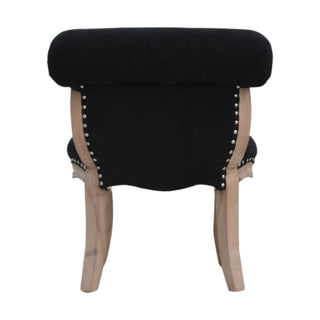 Eclipse Accent Chair Black Velvet Studded Scroll Back Cabriole