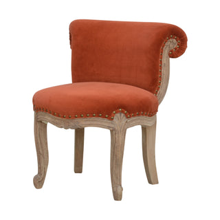 Sienna Accent Chair Brick Red Velvet Studded Scroll Back Cabriole