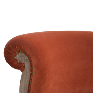 Sienna Accent Chair Brick Red Velvet Studded Scroll Back Cabriole